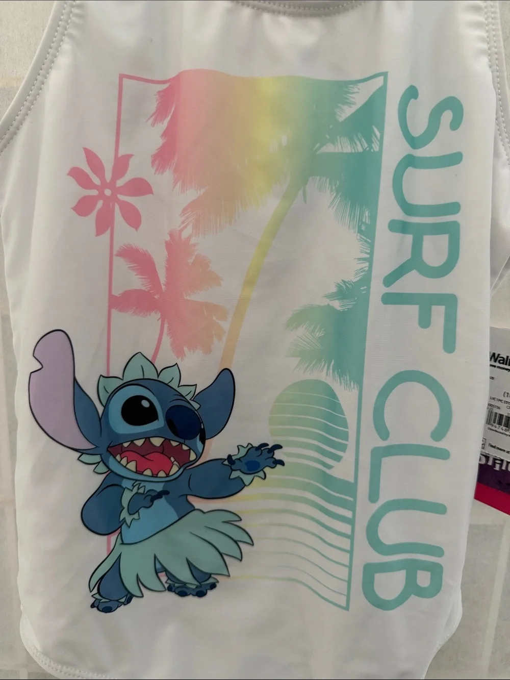Disney Stitch Surf Club' Girls White & Teal One-Piece Swimsuit Size 10/12 NWT
